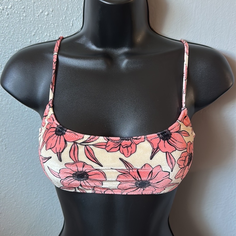 Velvet floral swimsuit top.